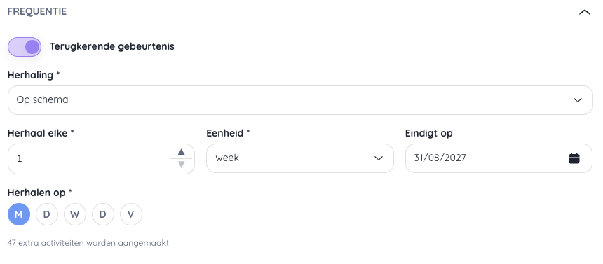 Frequentie instellen voor een herhaalde activiteit